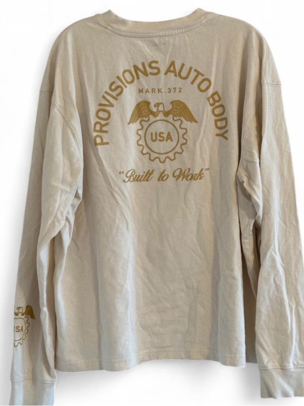 Old Navy Men’s Cream Long-Sleeve Crewneck Graphic Printed Tee w/ Embroidery XL - Picture 2 of 7